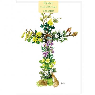 Easter Floral Cross with two rabbits by Jenny Kisler